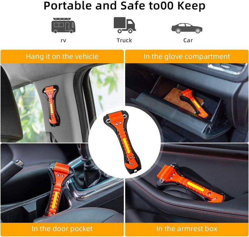ZHSX Safety Hammer, 4 Pack Car Emergency Escape Tool Car Window Breaker and Seat Belt Cutter with Light Reflective Tape for Family Car Life Saving Survival Kit - Image 3