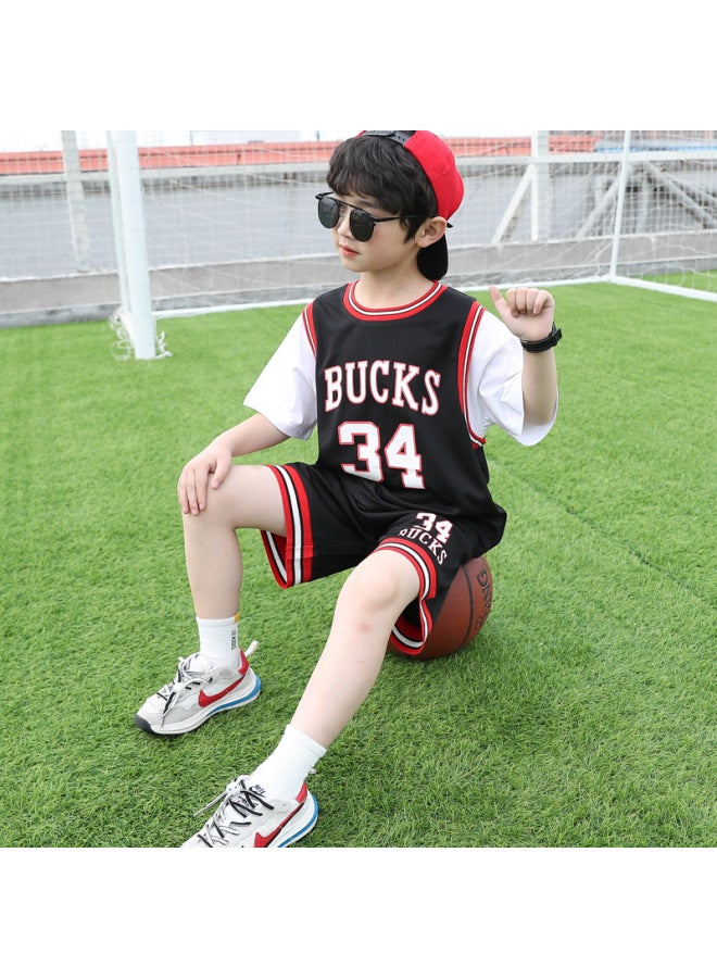 Children's Basketball Uniform Set, Summer Clothing, Medium And Large Children's Men's And Women's Uniforms, Training Sportswear, Sweat-absorbent And Sweat-wicking Basketball Jersey, Short-sleeved