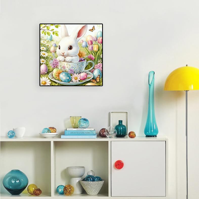 Eterkosu Easter Day Diamond Art Painting Kits for Adult Beginners - Rabbit Flowers 5D Full Drill Round Diamond Art Kits Diamond Dots Paintings with Diamonds Happy Easter Eggs Picture Gem Art Rhinestones Crafts - Image 3