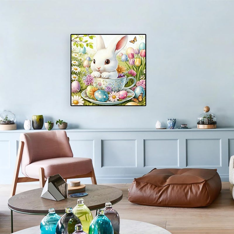 Eterkosu Easter Day Diamond Art Painting Kits for Adult Beginners - Rabbit Flowers 5D Full Drill Round Diamond Art Kits Diamond Dots Paintings with Diamonds Happy Easter Eggs Picture Gem Art Rhinestones Crafts - Image 5