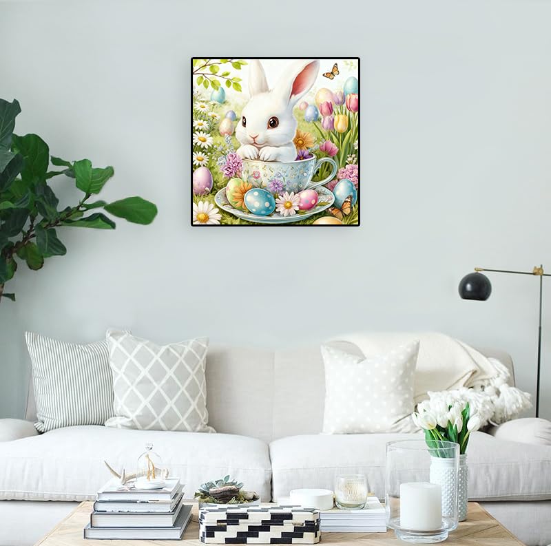 Eterkosu Easter Day Diamond Art Painting Kits for Adult Beginners - Rabbit Flowers 5D Full Drill Round Diamond Art Kits Diamond Dots Paintings with Diamonds Happy Easter Eggs Picture Gem Art Rhinestones Crafts - Image 4
