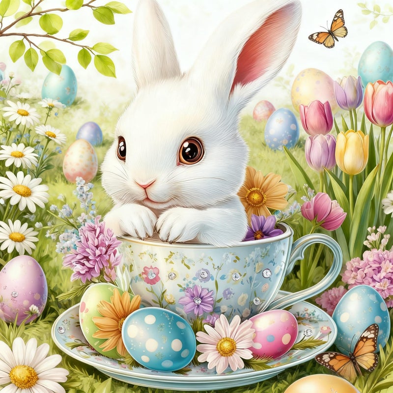 Eterkosu Easter Day Diamond Art Painting Kits for Adult Beginners - Rabbit Flowers 5D Full Drill Round Diamond Art Kits Diamond Dots Paintings with Diamonds Happy Easter Eggs Picture Gem Art Rhinestones Crafts - Image 1