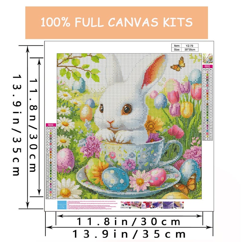 Eterkosu Easter Day Diamond Art Painting Kits for Adult Beginners - Rabbit Flowers 5D Full Drill Round Diamond Art Kits Diamond Dots Paintings with Diamonds Happy Easter Eggs Picture Gem Art Rhinestones Crafts - Image 2