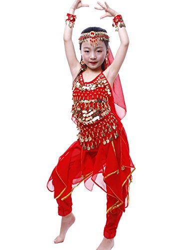 Astage Girls Oriental Belly Dance Sets All accessories Red L(Fits 9-11 years) - Image 1
