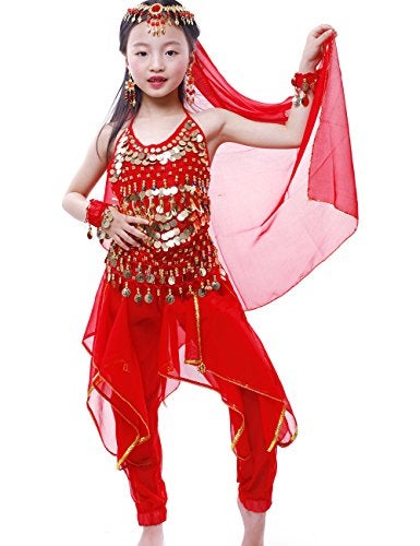 Astage Girls Oriental Belly Dance Sets All accessories Red L(Fits 9-11 years) - Image 5