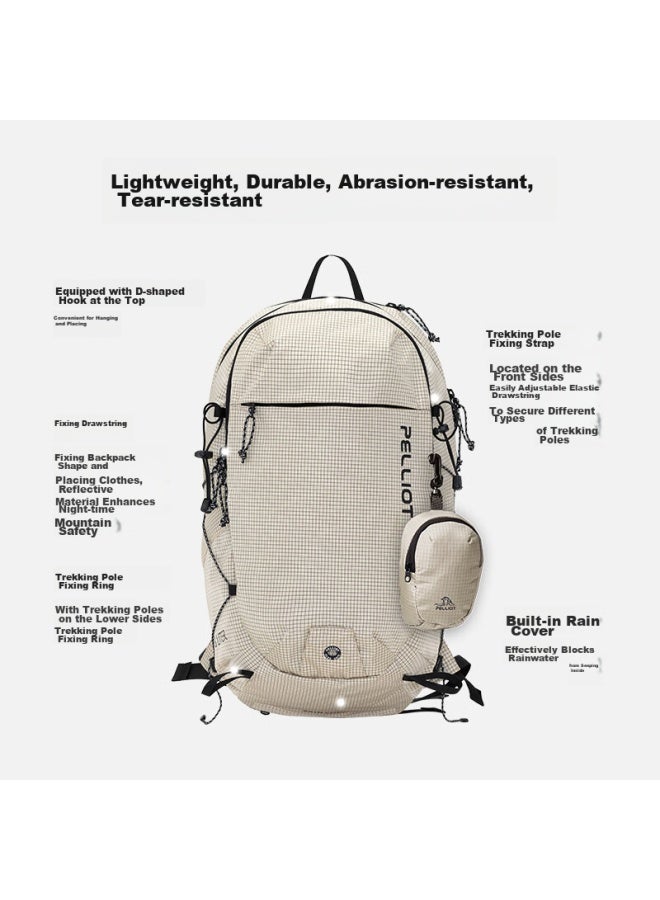 بيليوت Pelliot Outdoor حقيبة ظهر للمشي لمسافات طويلة، حقيبة ظهر للسفر، حقيبة ظهر سفر مقاومة للماء، متعددة الوظائف ذات سعة كبيرة 16402511، وردي مدخن - Image 2