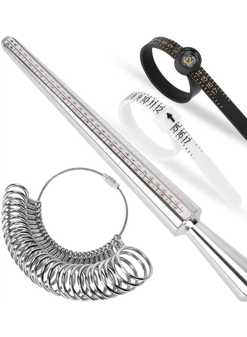 Ring Sizer Measuring Tool Set, Ring Gauges with Finger Sizer Mandrel Ring Sizer Tools for Jewelry Sizing Measuring, 4 pcs, Silvery - Image 1
