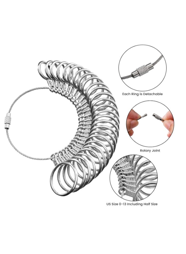 Ring Sizer Measuring Tool Set, Ring Gauges with Finger Sizer Mandrel Ring Sizer Tools for Jewelry Sizing Measuring, 4 pcs, Silvery - Image 2