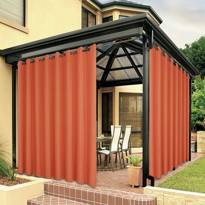BONZER Outdoor Waterproof Curtains for Patio Wide Grommet Light Filtering Outside Curtains for Gazebo Porch Pergola Pavilion 1 Panel 110W x 120L inch Mecca Orange