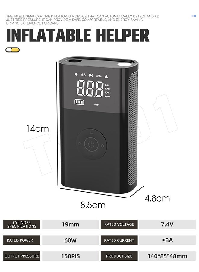Carsun - Tyre Inflator Portable Air Compressor, 2600mAh×2 Battery Powerful   Cordless Air Pump With 5V/2A USB output, Digital Display/LED Light 150PSI Compact Tire Inflator for Car, Motorcycle, Bike, Ball - Image 1