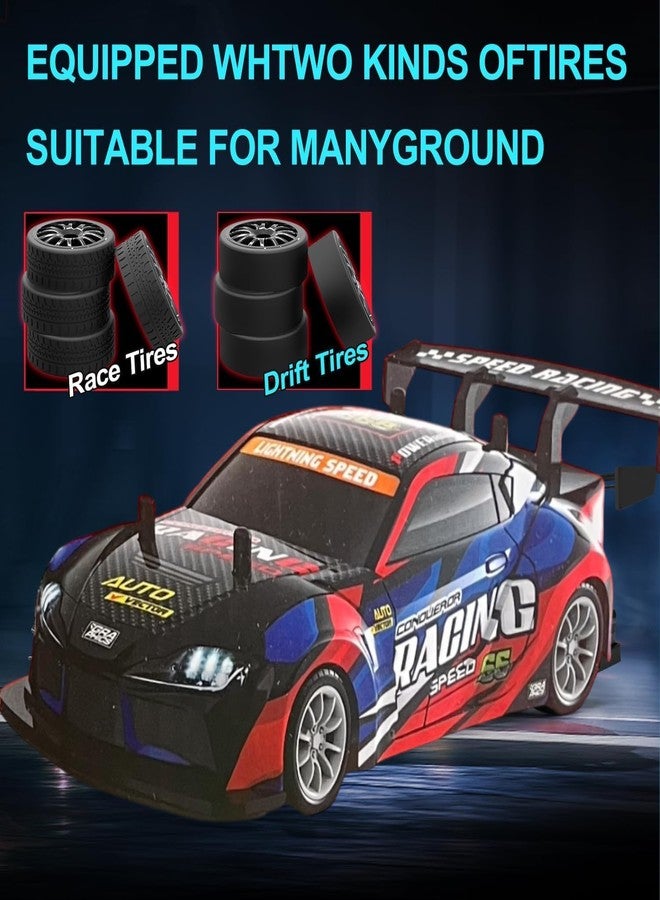 Teksbar 2.4GHz RC Drift Car, 4WD Racing Car with LED Lights, Remote Control Vehicle with Rechargeable Batteries, Multicolour - Image 2