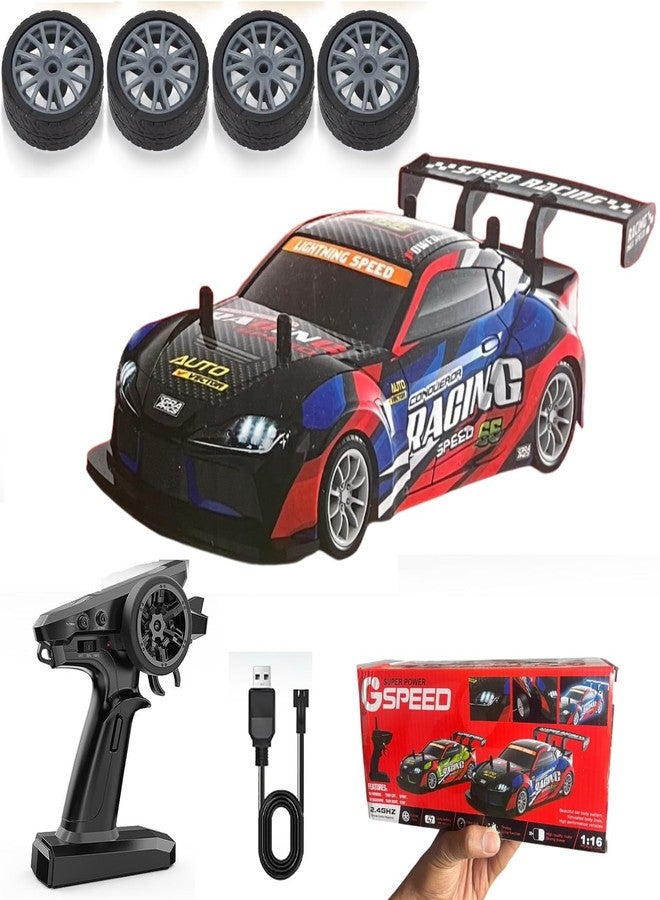 Teksbar 2.4GHz RC Drift Car, 4WD Racing Car with LED Lights, Remote Control Vehicle with Rechargeable Batteries, Multicolour - Image 1