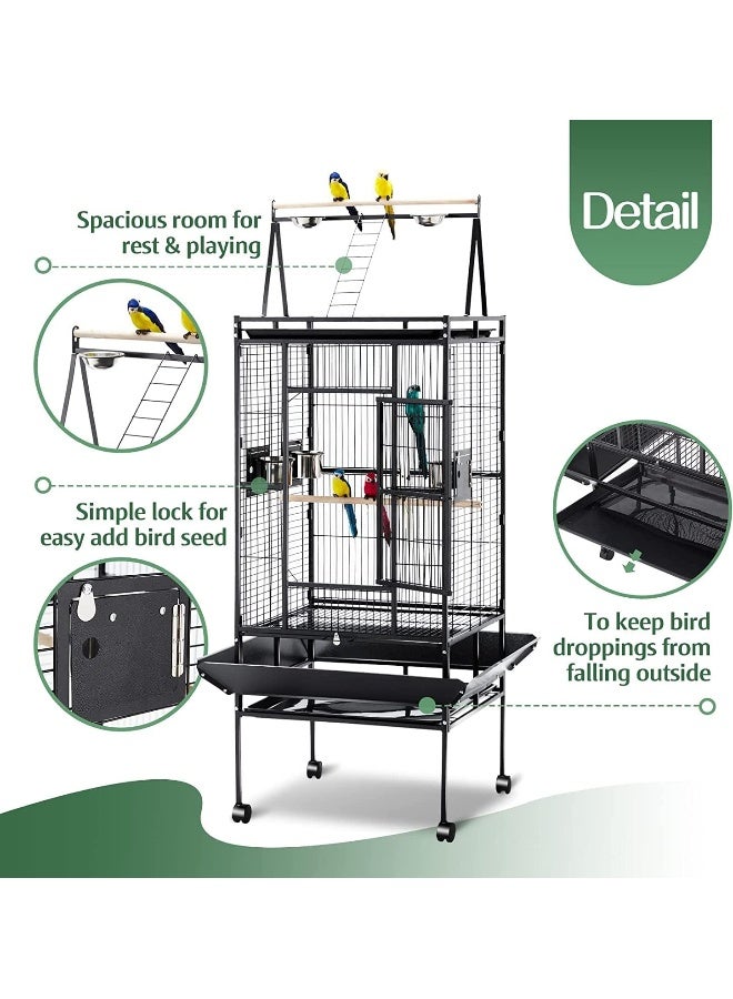 NeoStyle 173cm Bird Villa Cage for Large Parrots, Macaws, Parakeets With Play Top and Rolling Stand - Image 4
