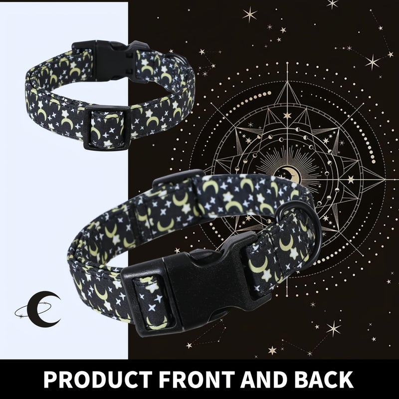 Size L Night Sky Star Moon Print Dog Collar With Quick Release Buckle D Ring Adjustable Durable Polyester For Small Medium Large Dogs Cats - Image 3