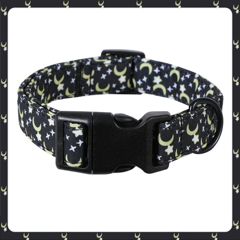 Size L Night Sky Star Moon Print Dog Collar With Quick Release Buckle D Ring Adjustable Durable Polyester For Small Medium Large Dogs Cats - Image 1
