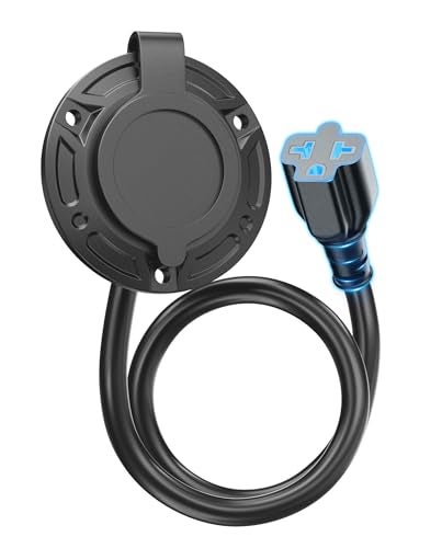 stio 20A 125V AC Port Plug,12AWG Heavy-Duty RV Shore Power Inlet Plug with 5-in-1 T-Blade Adapter & 16'' Extension Cord,Waterproof AC Power Inlet Socket Outlet Box Integrated Outdoor Electrical Receptacle - Image 1