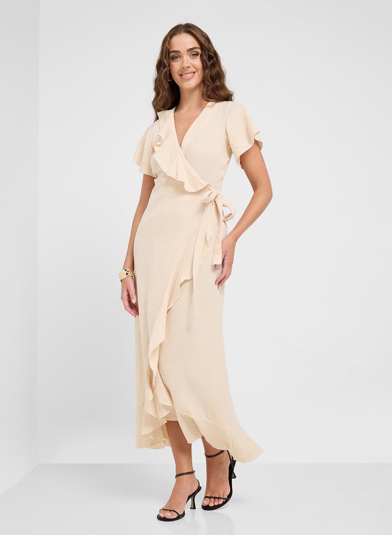 جينجر فستان ملفوف بكشكشة من الجلد الصناعي - Image 4