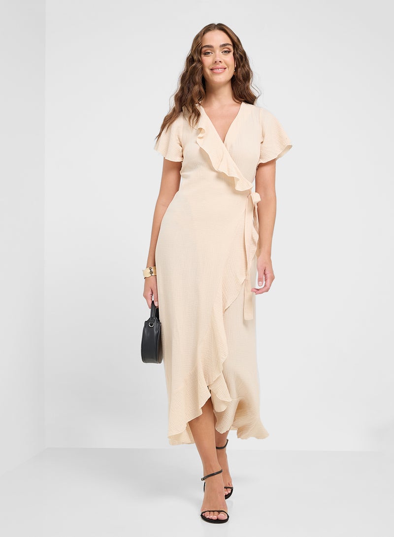 جينجر فستان ملفوف بكشكشة من الجلد الصناعي - Image 1