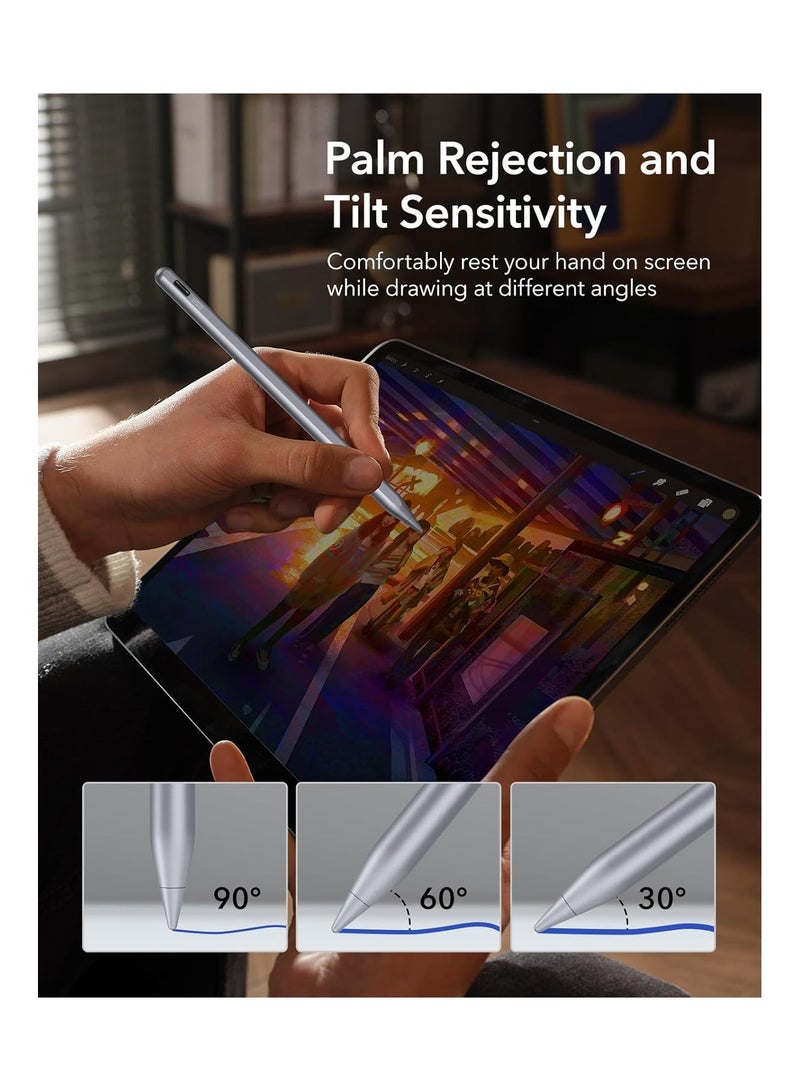 ESR Stylus Pen for iPad, Magnetic Wireless Charging iPad Pencil, Digital Pencil Pro with Tilt Sensitivity and Palm Rejection for iPad Pro 12.9/11, iPad Air 3/4/5, iPad 7/8/9/10, Dark Silver
