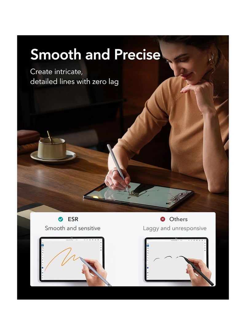 ESR Stylus Pen for iPad, Magnetic Wireless Charging iPad Pencil, Digital Pencil Pro with Tilt Sensitivity and Palm Rejection for iPad Pro 12.9/11, iPad Air 3/4/5, iPad 7/8/9/10, Dark Silver