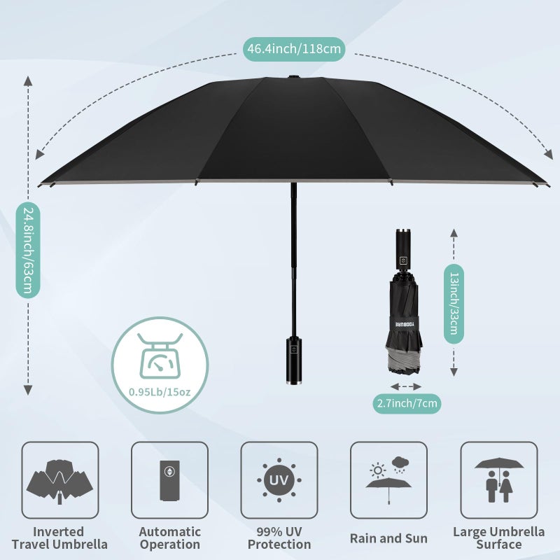 Yoobure Inverted Windproof Travel Umbrella - Automatic Umbrellas for Rain, Compact Folding with Reflective Stripe, Portable Large for Backpack, Lightweight with Sun UV Protection - Image 2