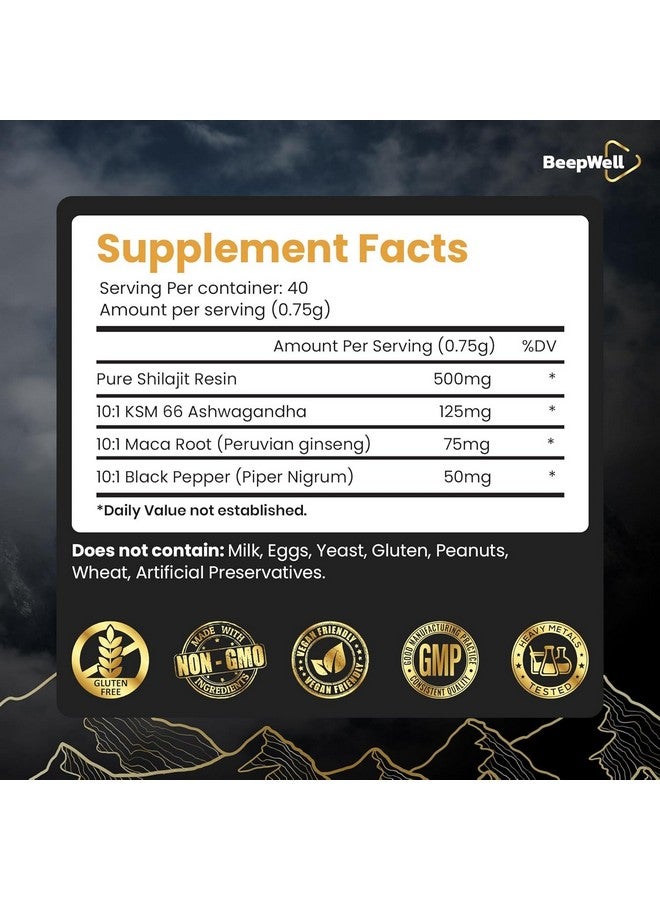 Generic BeepWell Shilajit Resin Plus - Himalayan Shilajit Ashwagandha Pure Organic Natural Resin Men Women Chilajil Maca Root Black Pepper 70% Fulvic Acid 85+ Trace Minerals 40 Servings 1.06 OZ - Image 2
