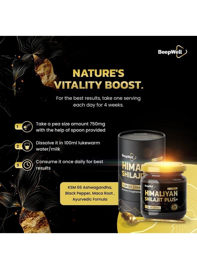 Generic BeepWell Shilajit Resin Plus - Himalayan Shilajit Ashwagandha Pure Organic Natural Resin Men Women Chilajil Maca Root Black Pepper 70% Fulvic Acid 85+ Trace Minerals 40 Servings 1.06 OZ - Image 4