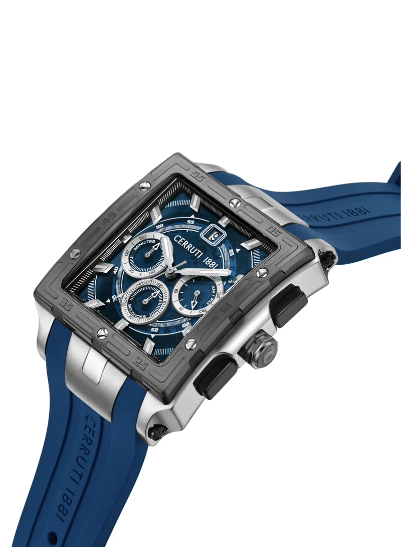 شيروتي 1881 Cerruti 1881 Odissea Chronograph Watch for Men - Square Case, Blue Smoke Dial with Date Disc, Blue Silicone Strap