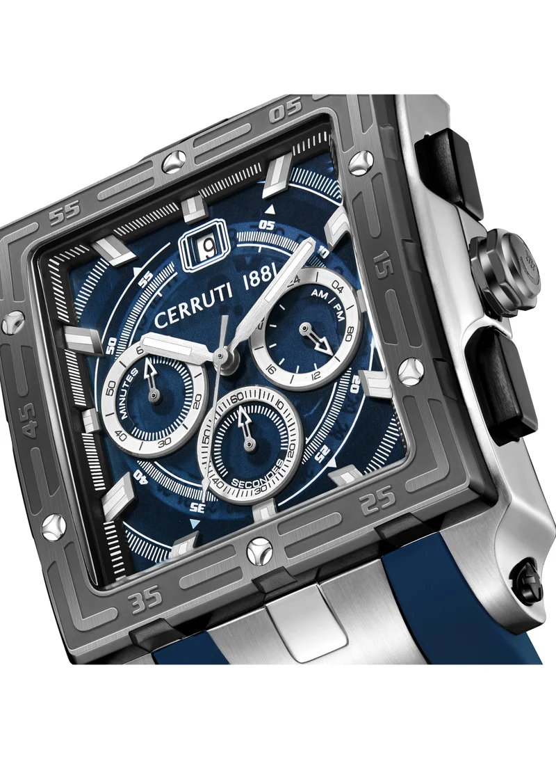 CERRUTI 1881 Men's Cerruti 1881 Odissea Chronograph Watch for Men - Square Case, Blue Smoke Dial with Date Disc, Blue Silicone Strap