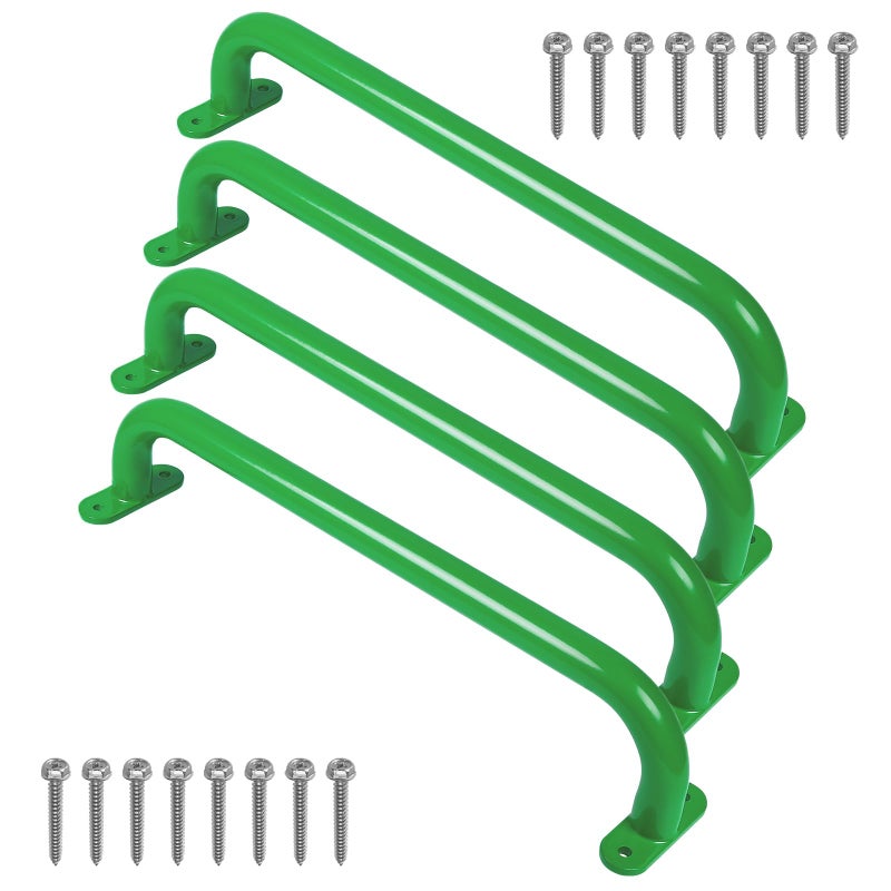 Purife 172 Inch Metal Green Playground Handles Pack of 4 Outdoor Swing Sets Safety Handles Playset Grab Bar Indoor Kids Climbing Monkey Bars for Playhouse Treehouse Jungle Gym