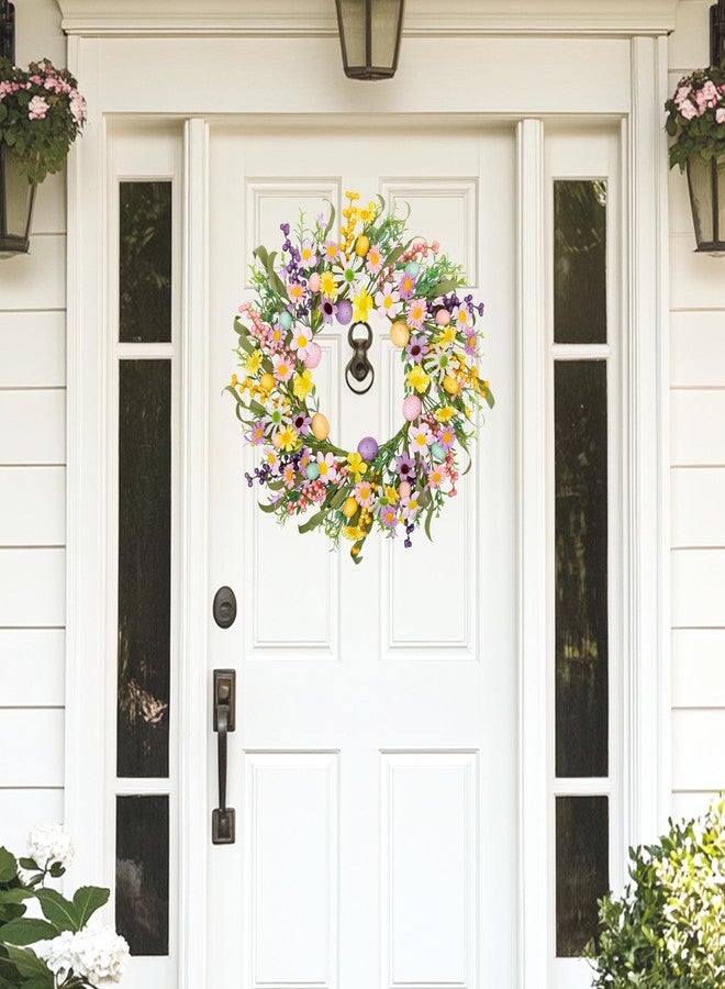 VGIA 20 Inch Easter Wreath for Front Door Spring Flower Wreath with Colorful Eggs Easter Decorations for Gifts Party Holiday Home Wall Window - Image 3