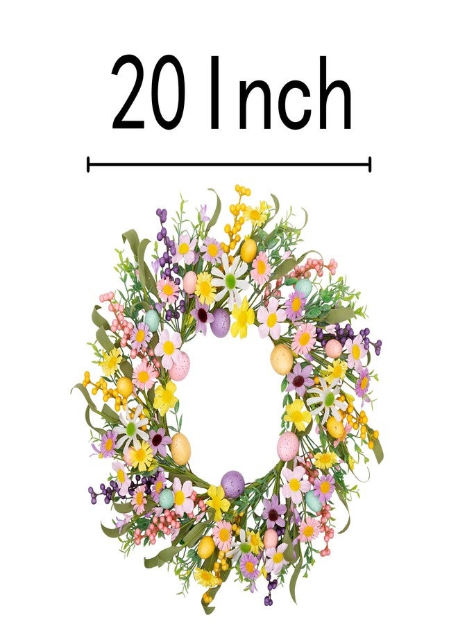 VGIA 20 Inch Easter Wreath for Front Door Spring Flower Wreath with Colorful Eggs Easter Decorations for Gifts Party Holiday Home Wall Window - Image 2