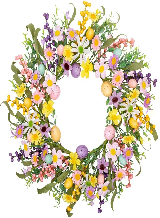 VGIA 20 Inch Easter Wreath for Front Door Spring Flower Wreath with Colorful Eggs Easter Decorations for Gifts Party Holiday Home Wall Window - Image 1