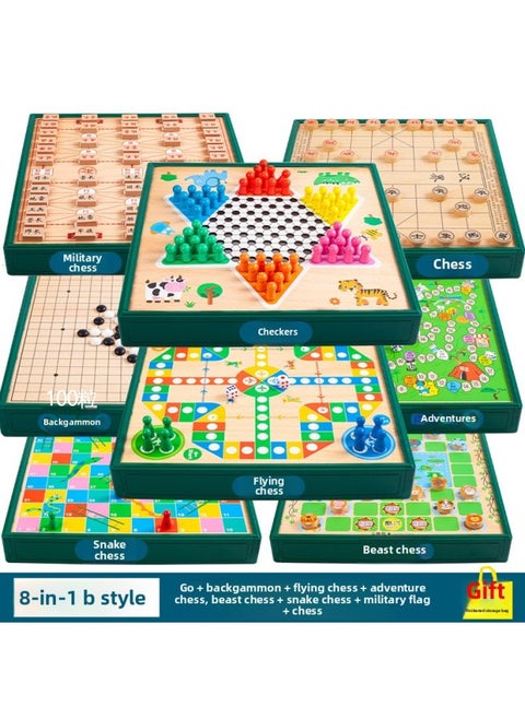Flying Chess Gobang Chess Children's Puzzle Chess Checkers Elementary School Student Multi-function Game Board Toy Chess-Color:Eight In One B