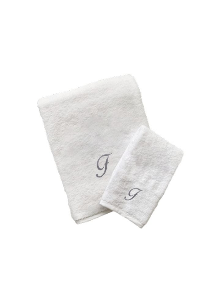 BYFT Embroidered For You (White) Luxury Monogrammed Towels (Set of 1 Hand & 1 Bath Towel) 100% Cotton, Highly Absorbent and Quick dry Bath Linen -600 Gsm (Silver Letter F) - Image 2