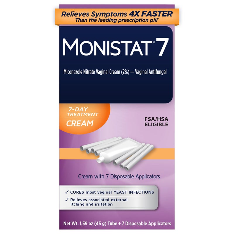 Monistat علاج عدوى الخميرة لمدة 7 أيام للنساء، كريم ميكونازول (45 جرام أنبوب) و 7 أدوات تطبيق، لتخفيف الحكة المهبلية الخفيفة - Image 1