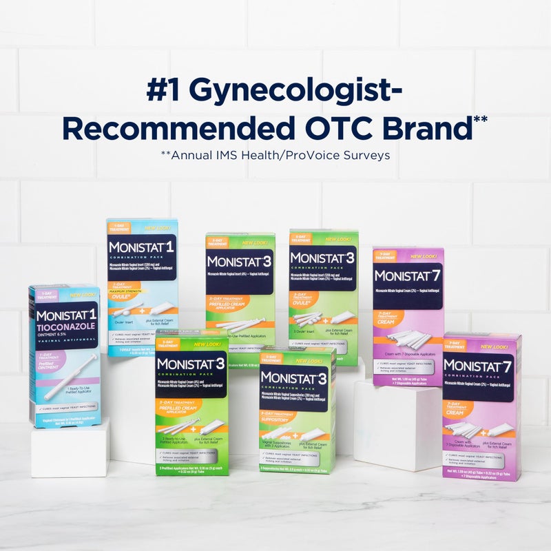 Monistat علاج عدوى الخميرة لمدة 7 أيام للنساء، كريم ميكونازول (45 جرام أنبوب) و 7 أدوات تطبيق، لتخفيف الحكة المهبلية الخفيفة - Image 5