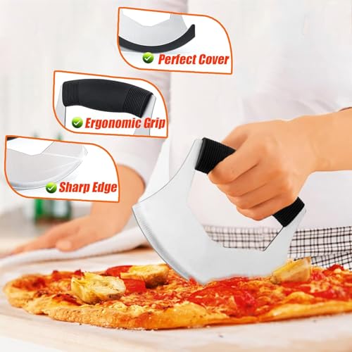 HARI Yoo-Neek- Pizza Cutter - Sharp Rocker Slicer Stainless Steel Blade as Mezzaluna Chef Knife Salad Vegetable Chopper with Protective Cover - Ergonomic Anti-Slip Handle - Image 5