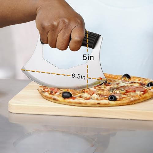 HARI Yoo-Neek- Pizza Cutter - Sharp Rocker Slicer Stainless Steel Blade as Mezzaluna Chef Knife Salad Vegetable Chopper with Protective Cover - Ergonomic Anti-Slip Handle - Image 2