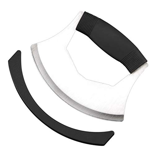 HARI Yoo-Neek- Pizza Cutter - Sharp Rocker Slicer Stainless Steel Blade as Mezzaluna Chef Knife Salad Vegetable Chopper with Protective Cover - Ergonomic Anti-Slip Handle - Image 1