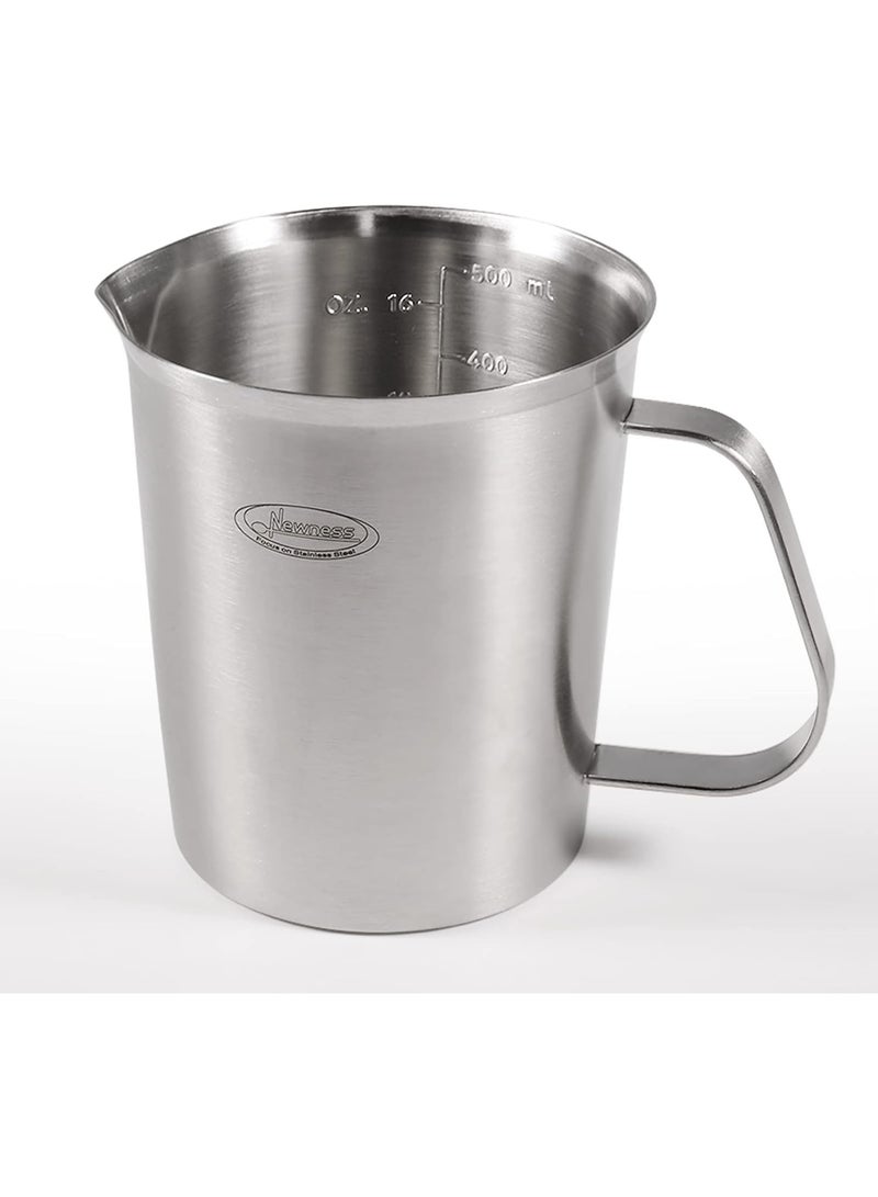 Newness Stainless Steel Measuring Cup, Metal Measuring Cup with Handle (Upgraded, 3 Marking Including Cup/ML/Ounce Scale), 16 Ounces (0.5 Liter, 2 Cup) - Image 1