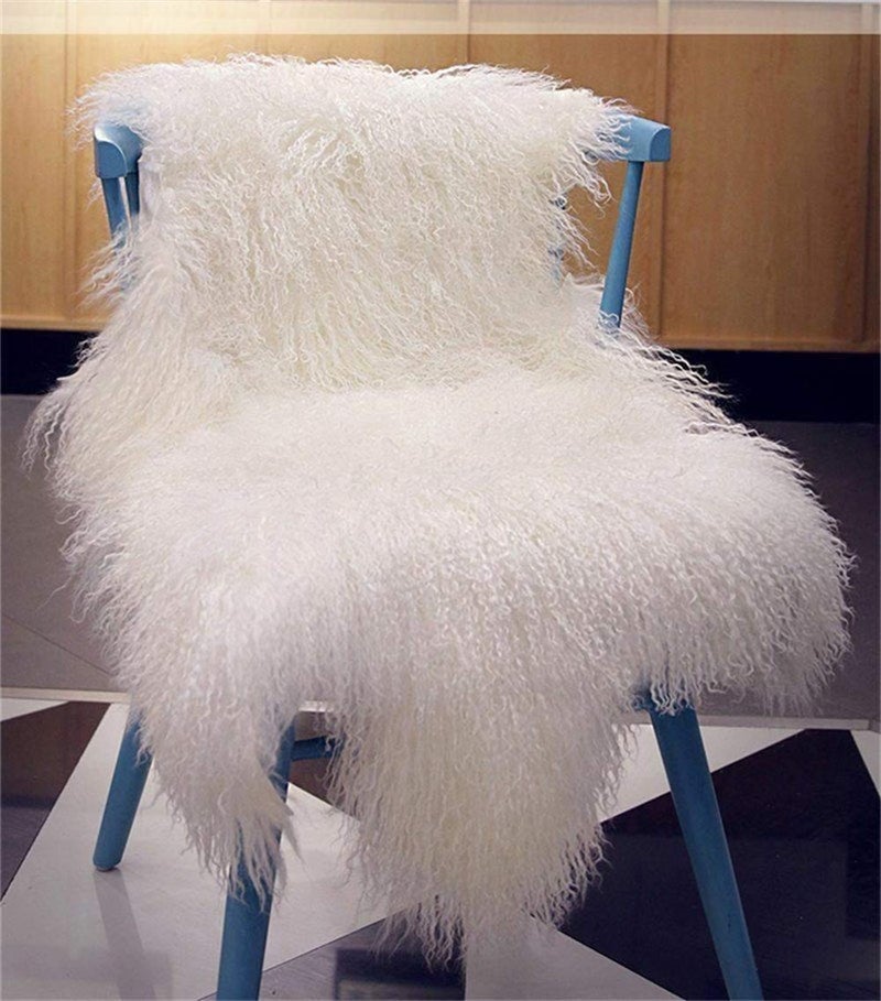 yingda1992 Genuine Tibetan Mongolian Sheepskin Area Rugs Long Wool Frizzy Hair Hide Fur Pelt Mat Carpet Throw for Bedroom, Living Room，Home Decor 2'x3' - Image 2