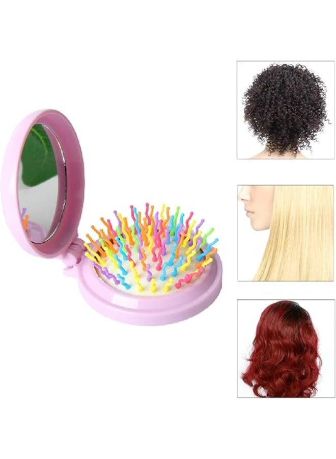 مشط تدليك دائري للشعرمشط تصفيف مع مراه قابله للطي مثالياً للاستخدام أثناء التنقل أو السفر. الأسنان المرنة توفر تدليكاً لطيفاً لفروة الرأس خفيفه الوزن (بينك) - Image 2