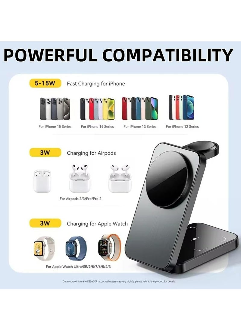 2025 Upgraded 3 in 1 Magnetic Wireless Charger Stand, Foldable Fast Wireless Charging Station，magsafe charger Compatible for iPhone 16/15/14/13/12 Series, Apple Watch & AirPods – Travel Charger Dock - Image 5