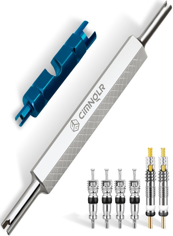 CIMNGLR Tire Valve Stem Removal Tool Kit, Includ Presta Valve Core Removal Tool, Stainless Steel Dual Head Schrader Valve Removal Tool, 6Pcs Valve Core for Car Motorcycle Truck Bike, ect. Standard Valve Cores - Image 1
