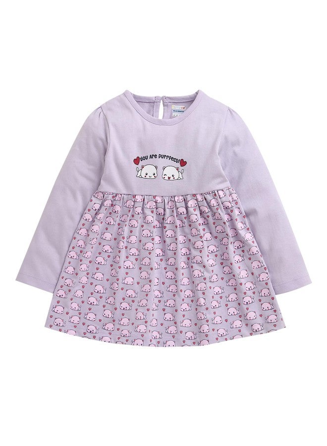 BUMZEE Baby Girls Cotton Knee Length Fit & Flare Dress Lavender - 3-6 Months (Peb10668B-lvd) - Image 1