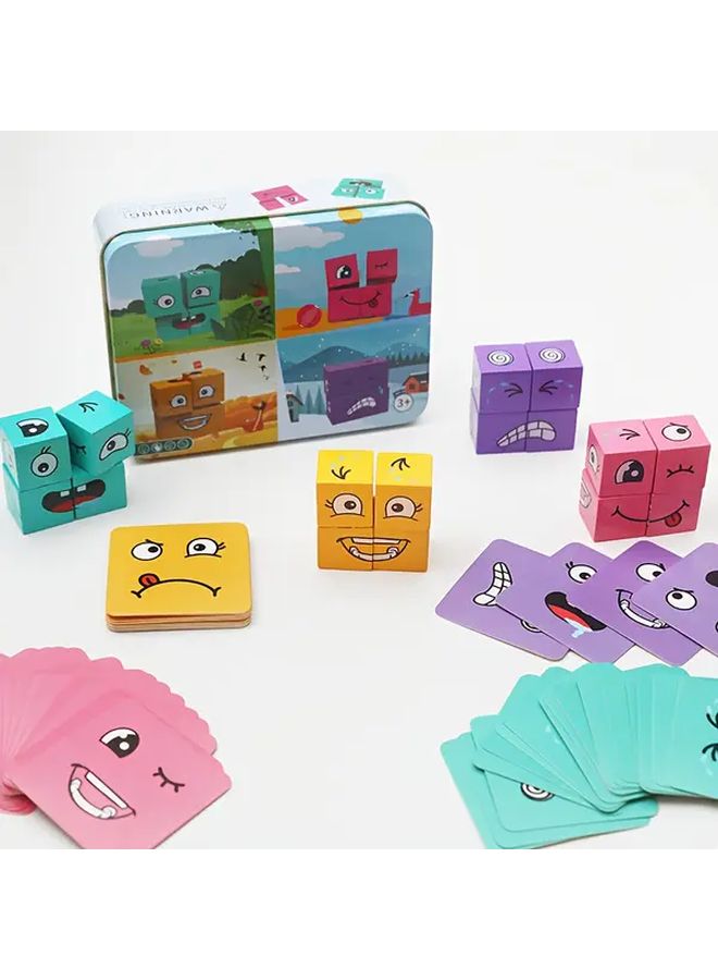 Childrens Face Changing Block Toy Logic Thinking Training Game Tin Box 72 Cards - Image 1