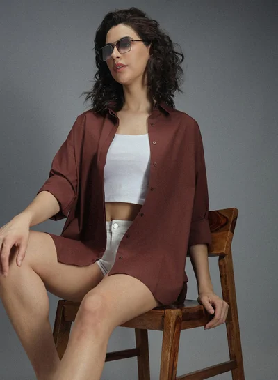 هاي ستار Brown Shirt for Women, Tailored Fit and Casual Look