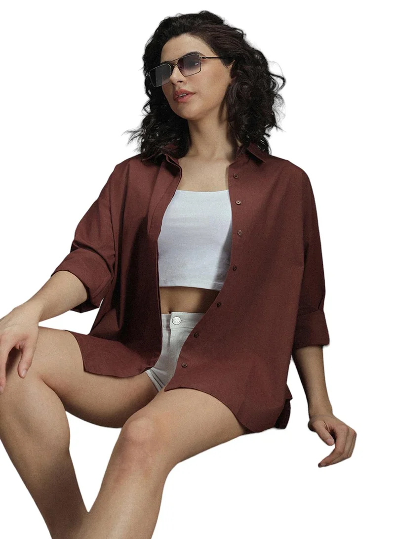 هاي ستار Brown Shirt for Women, Tailored Fit and Casual Look