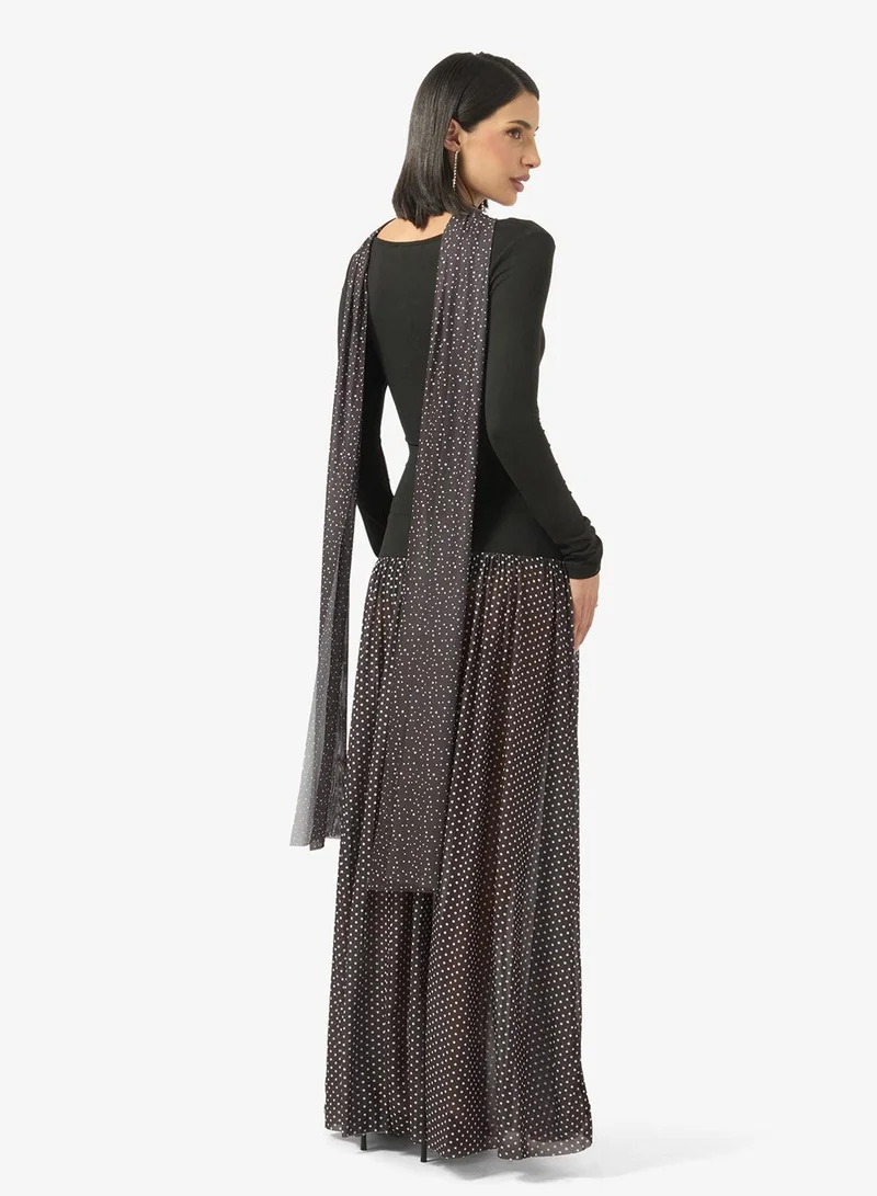 Ginger Square Neck Dropwaist Dress with Scarf
